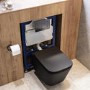 Matt Black Wall Hung Toilet with Soft Close Seat, Gunmetal Pnuematic Flush Plate, 820mm Frame & Cistern - Albi