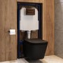 Matt Black Wall Hung Toilet with Soft Close Seat, Bronze Pnuematic Flush Plate, 1160mm Frame & Cistern - Albi
