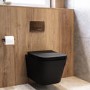 Matt Black Wall Hung Toilet with Soft Close Seat, Bronze Pnuematic Flush Plate, 820mm Frame & Cistern - Albi