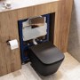 Matt Black Wall Hung Toilet with Soft Close Seat, Bronze Pnuematic Flush Plate, 820mm Frame & Cistern - Albi