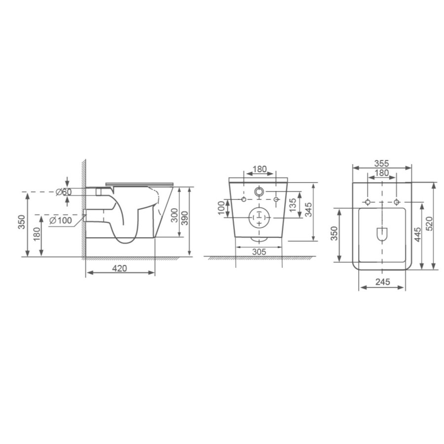 Matt Black Wall Hung Toilet with Soft Close Seat, Black Glass Sensor Flush Plate, 820mm Frame & Cistern - Albi