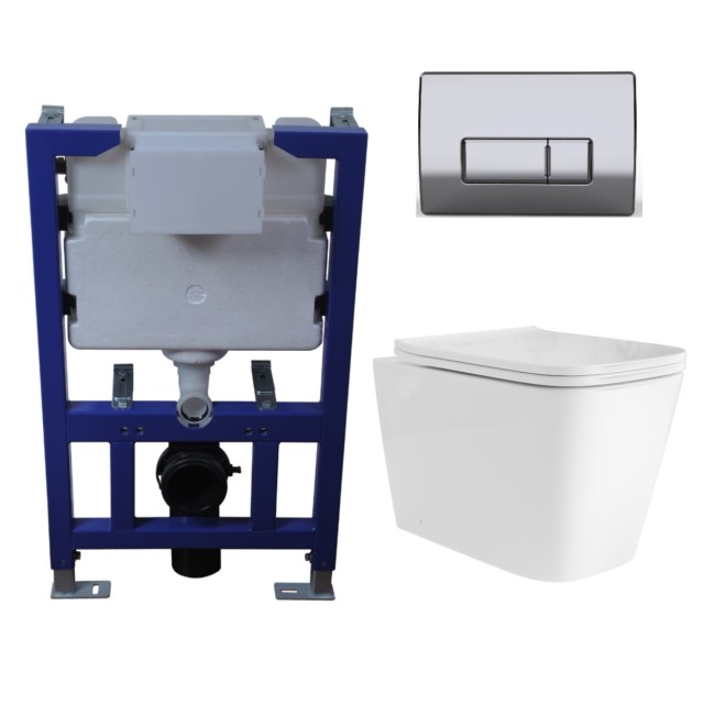 Albi Wall Hung Toilet 820mm Pneumatic Frame & Cistern & Chrome Flush Plate