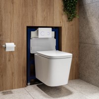 Albi Wall Hung Toilet 820mm Pneumatic Frame & Cistern & White Glass Flush Plate