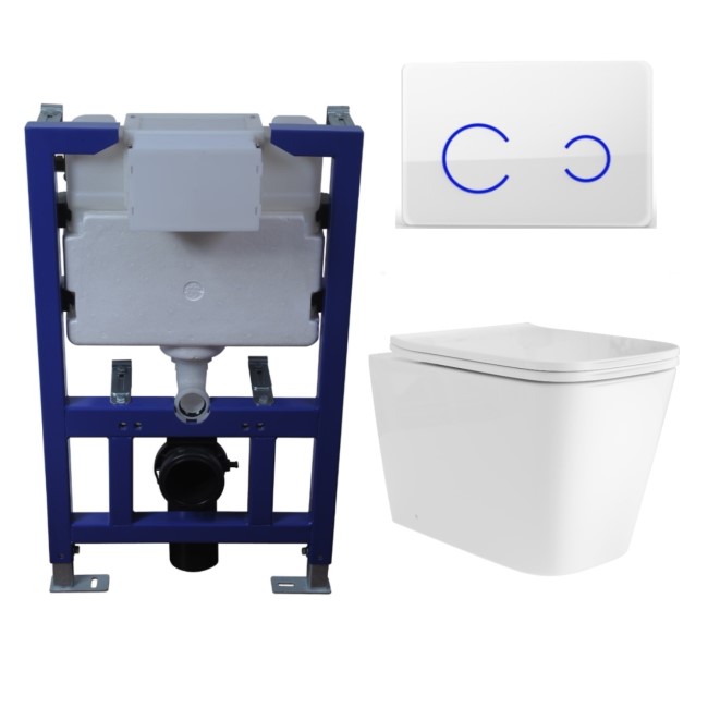 Albi Wall Hung Toilet 820mm Pneumatic Frame & Cistern & White Glass Flush Plate