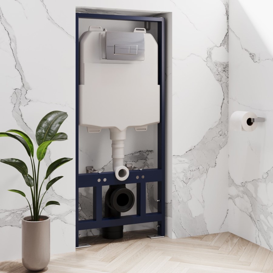 ONLY OPENED - Albi Wall Hung Toilet 1160mm Pneumatic Frame & Cistern & Chrome Flush Plate