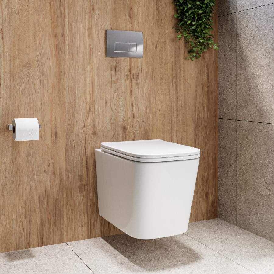 ONLY OPENED - Albi Wall Hung Toilet 1160mm Pneumatic Frame & Cistern & Chrome Flush Plate