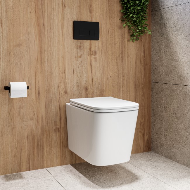 Albi Wall Hung Toilet 1160mm Pneumatic Frame & Cistern & Black Flush Plate