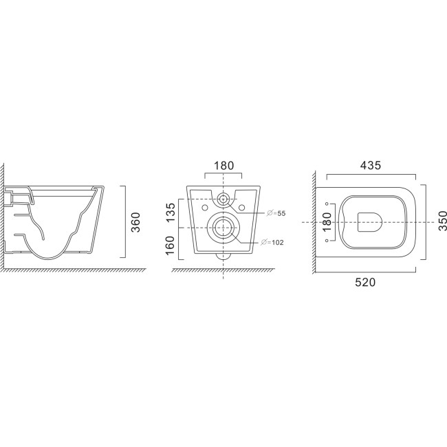 Albi Wall Hung Toilet 820mm Pneumatic Frame & Cistern & Chrome Flush Plate