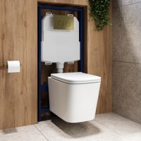 Albi Wall Hung Toilet 1160mm Mechanical WC Frame & Cistern & Brushed Brass Mechanical Flush Plate