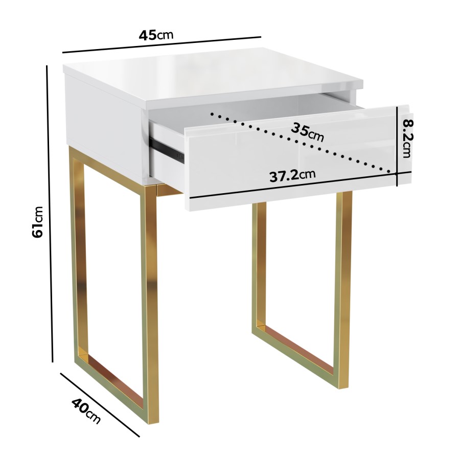 Kids White High Gloss Bedside Table with Drawer - Alina