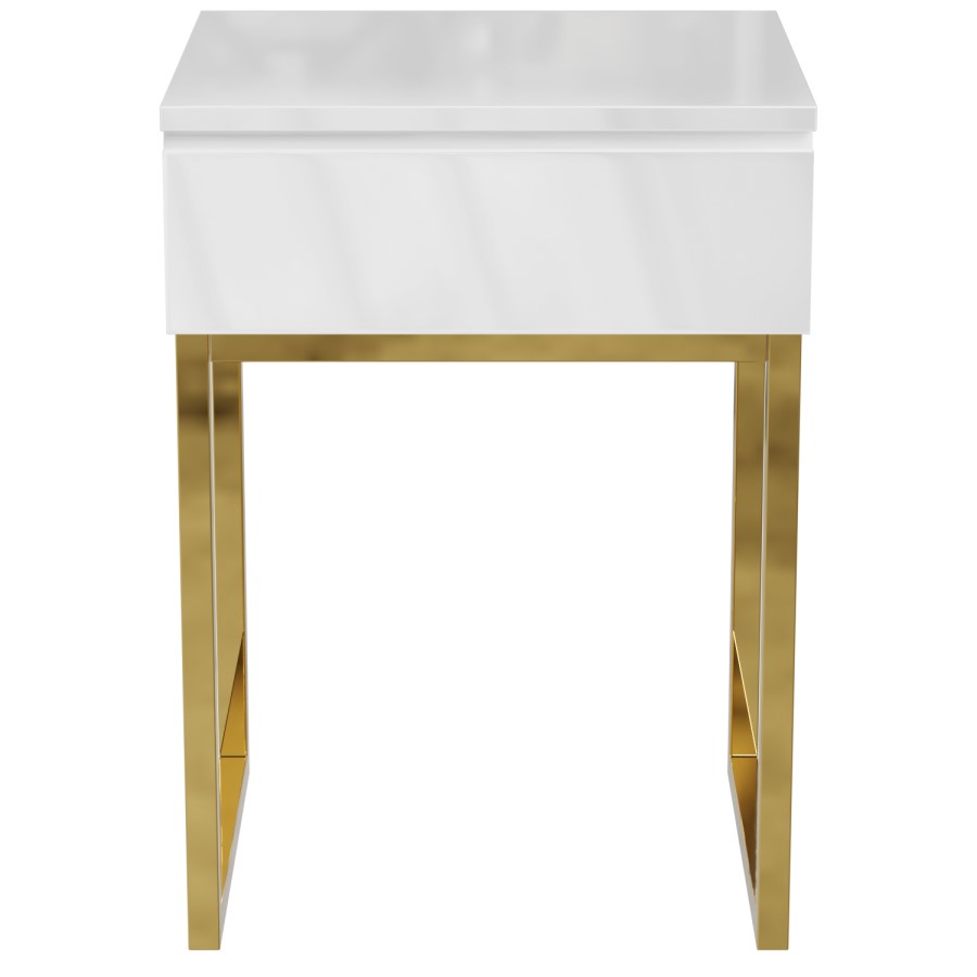 Kids White High Gloss Bedside Table with Drawer - Alina