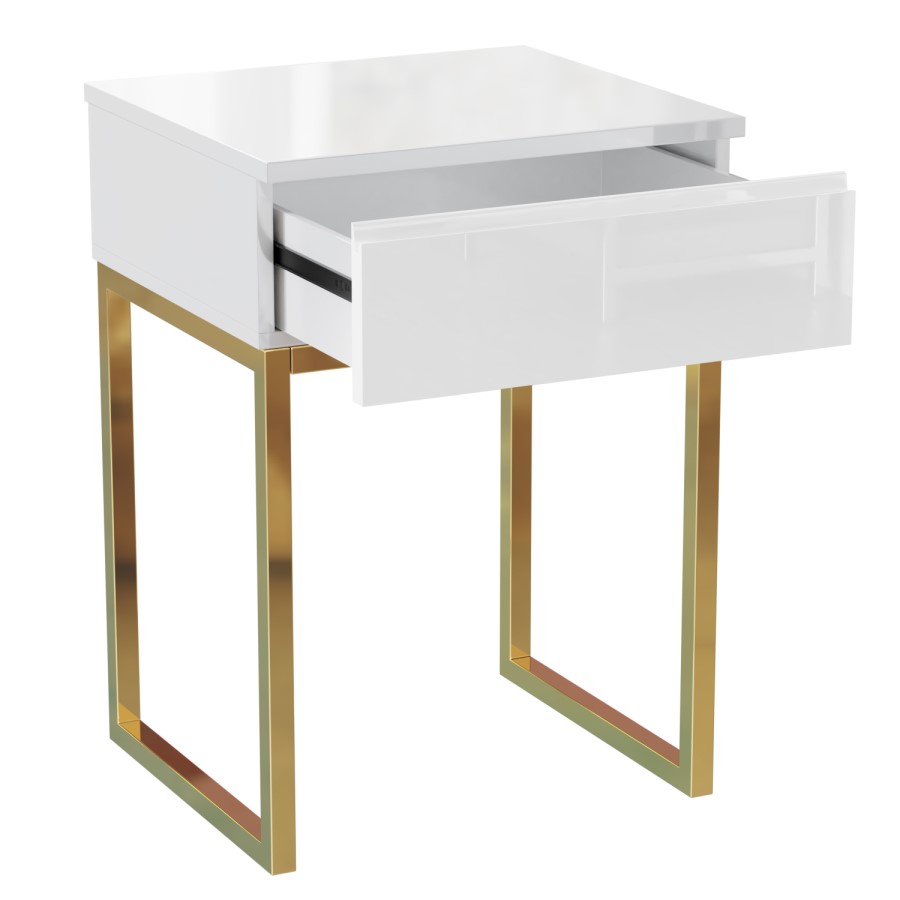 Kids White High Gloss Bedside Table with Drawer - Alina