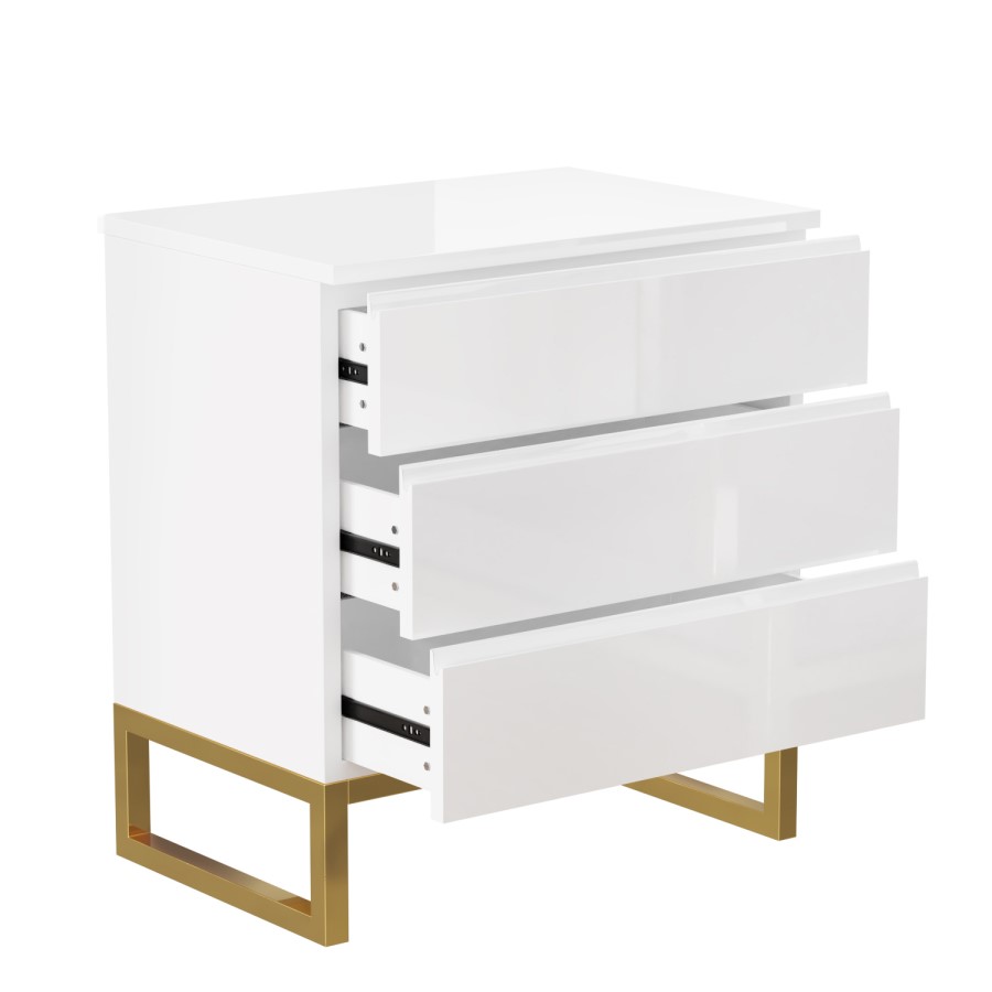 Kids White High Gloss Chest of 3 Drawers with Legs - Alina