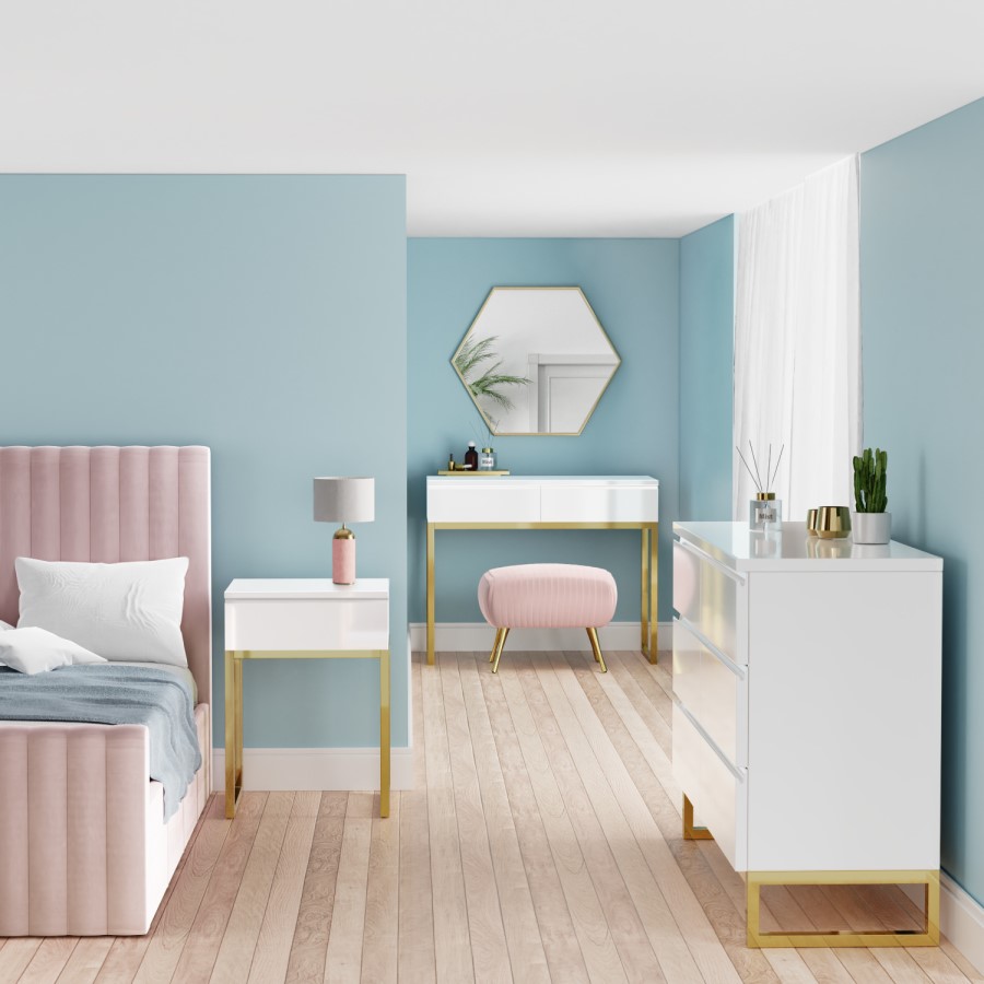 Kids White High Gloss Chest of 3 Drawers with Legs - Alina