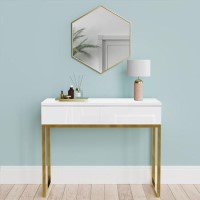 Kids White High Gloss Dressing Table with 2 Drawers - Alina