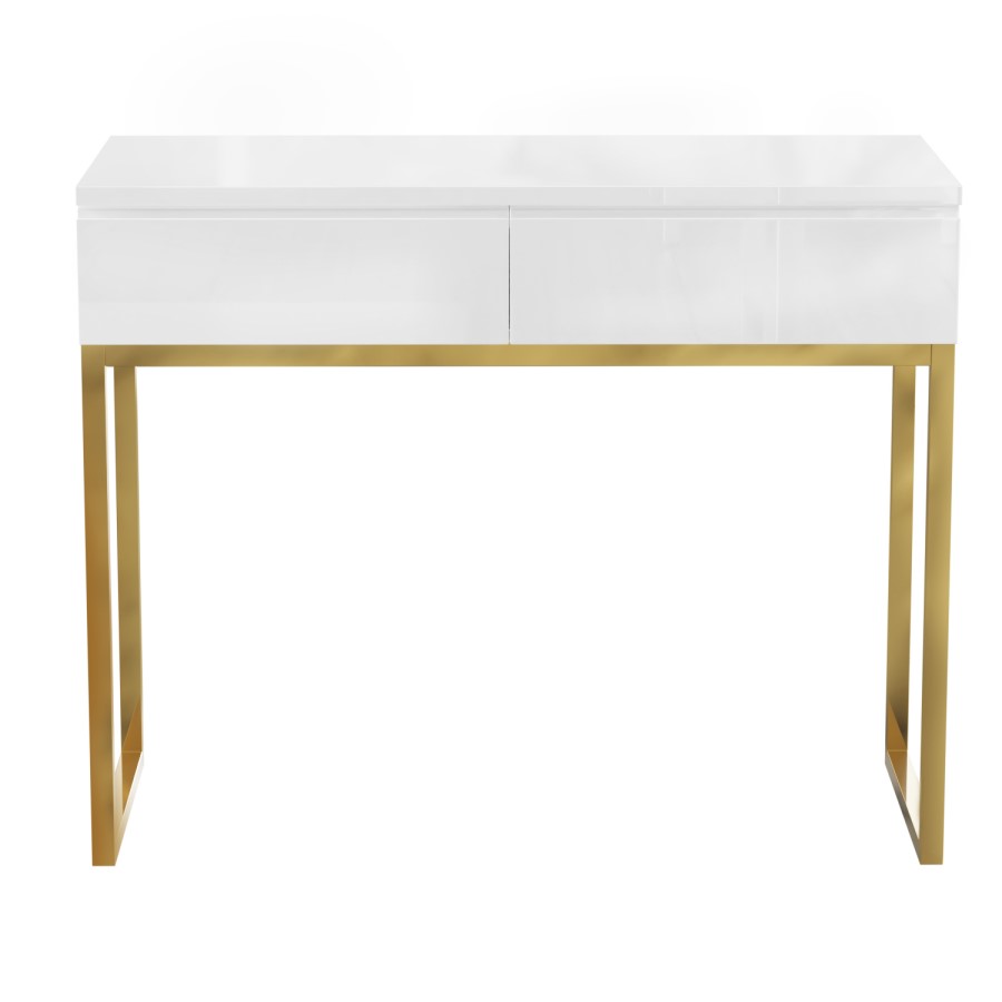 Kids White High Gloss Dressing Table with 2 Drawers - Alina