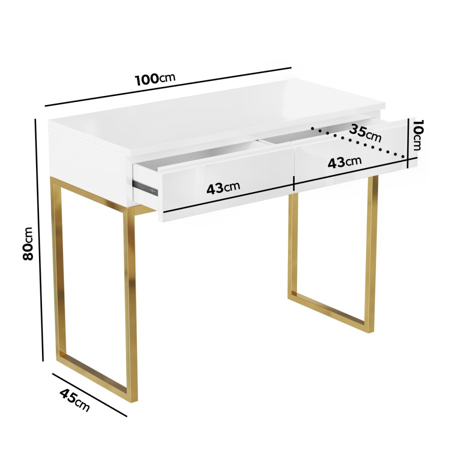 Kids White High Gloss Dressing Table with 2 Drawers - Alina