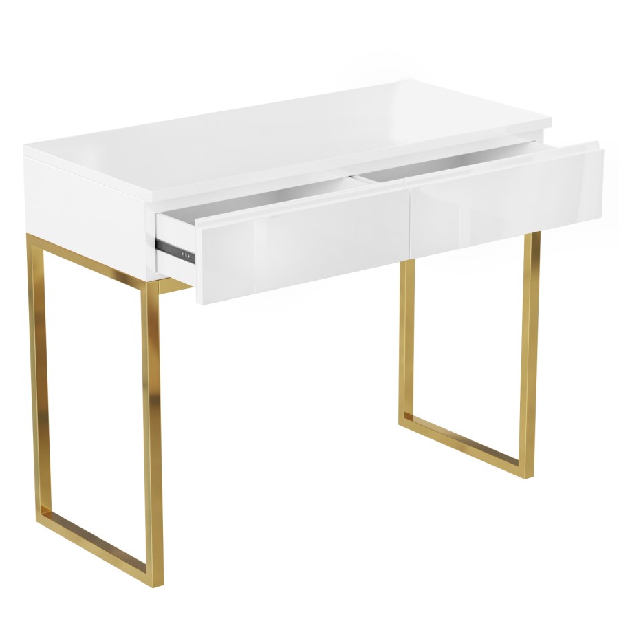Kids White High Gloss Dressing Table with 2 Drawers - Alina