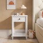 Kids White Wooden Bedside Table with Drawer and Shelf - Alma