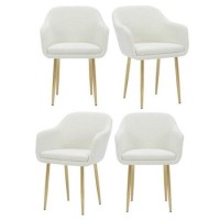 Set of 4 Cream Boucle Armchair Dining Chairs With Gold Legs - Ally