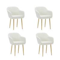 Set of 4 Cream Boucle Armchair Dining Chairs With Gold Legs - Ally