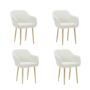 Set of 4 Cream Boucle Armchair Dining Chairs With Gold Legs - Ally