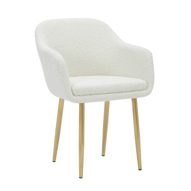 Set of 4 Cream Boucle Armchair Dining Chairs With Gold Legs - Ally