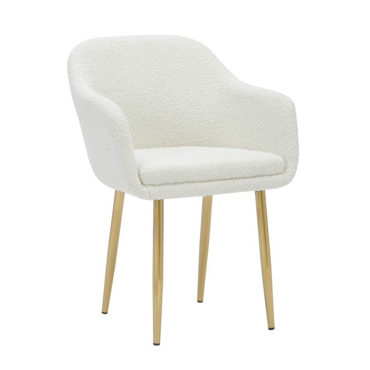 Set of 6 Cream Boucle Armchair Dining Chairs With Gold Legs - Ally