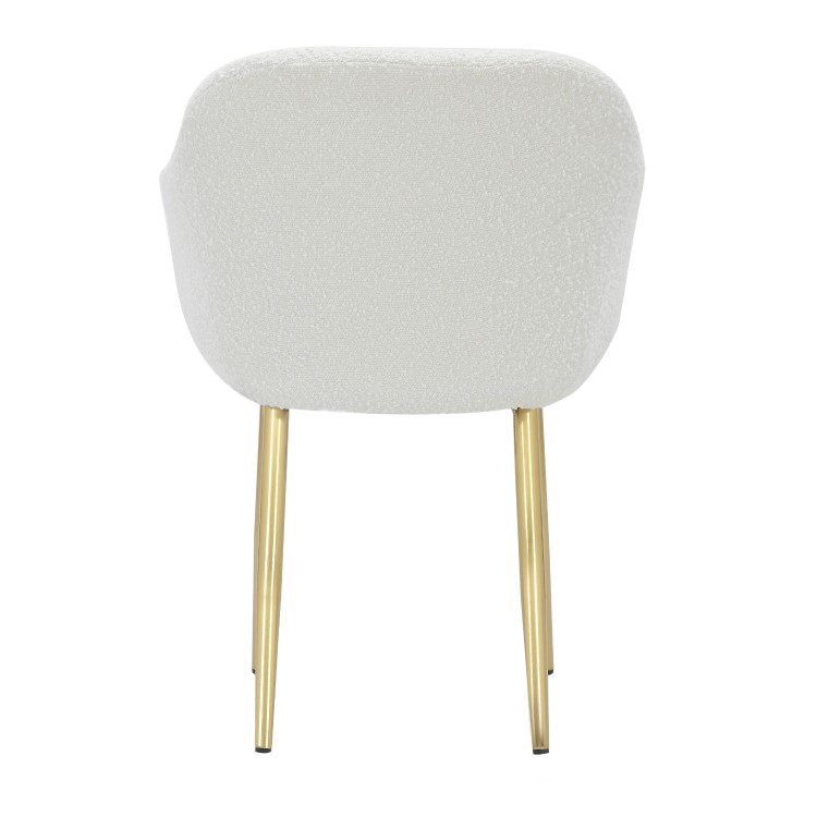 Set of 6 Cream Boucle Armchair Dining Chairs With Gold Legs - Ally