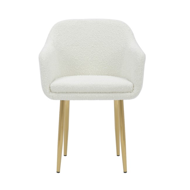 Set of 4 Cream Boucle Armchair Dining Chairs With Gold Legs - Ally