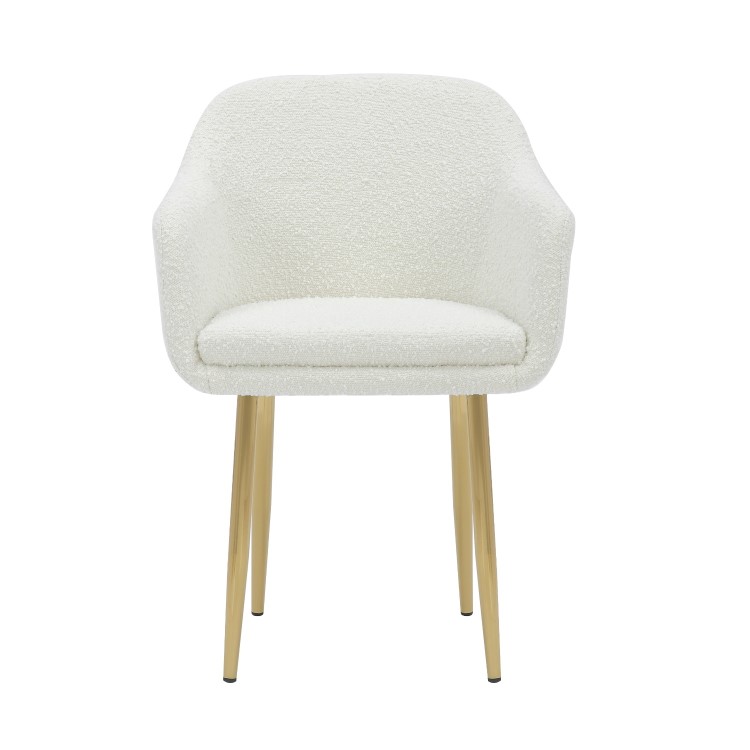 Set of 6 Cream Boucle Armchair Dining Chairs With Gold Legs - Ally