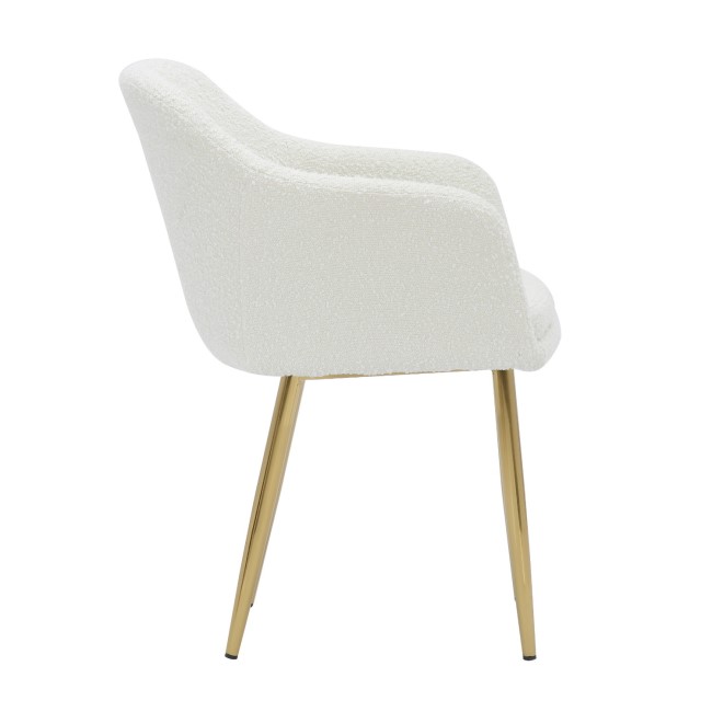 Set of 4 Cream Boucle Armchair Dining Chairs With Gold Legs - Ally