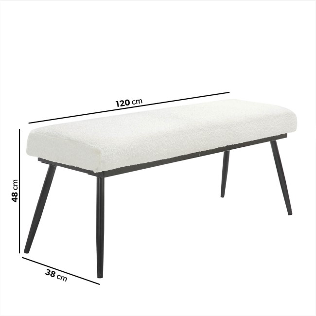 Large Cream Boucle Dining Bench  -  120cm  -  Seats 2  -  Ally