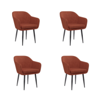 Rust Boucle Armchair Dining Chairs With Black Legs -Set of 4 - Ally