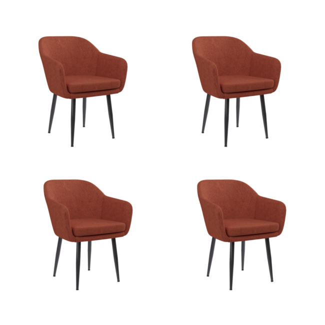 Set of 4 Burnt Orange Boucle Dining Chairs with Arms - Ally