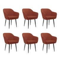 Rust Boucle Armchair Dining Chairs With Black Legs -Set of 6 - Ally