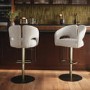 Set of 2 Beige Upholstered Adjustable Swivel Bar Stools with Brass Base - Azalea