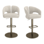 Set of 2 Beige Upholstered Adjustable Swivel Bar Stools with Brass Base - Azalea