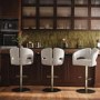 Set of 3 Beige Upholstered Adjustable Swivel Bar Stools with Brass Base - Azalea