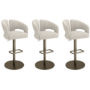 Set of 3 Beige Upholstered Adjustable Swivel Bar Stools with Brass Base - Azalea