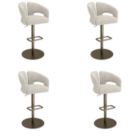 Set of 4 Beige Upholstered Adjustable Swivel Bar Stools with Brass Base - Azalea