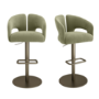 Set of 2 Sage Green Velvet Adjustable Swivel Bar Stools with Brass Base - Azalea