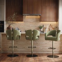 Set of 3 Sage Green Velvet Adjustable Swivel Bar Stools with Brass Base - Azalea