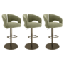 Set of 3 Sage Green Velvet Adjustable Swivel Bar Stools with Brass Base - Azalea