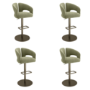 Set of 4 Sage Green Velvet Adjustable Swivel Bar Stools with Brass Base - Azalea