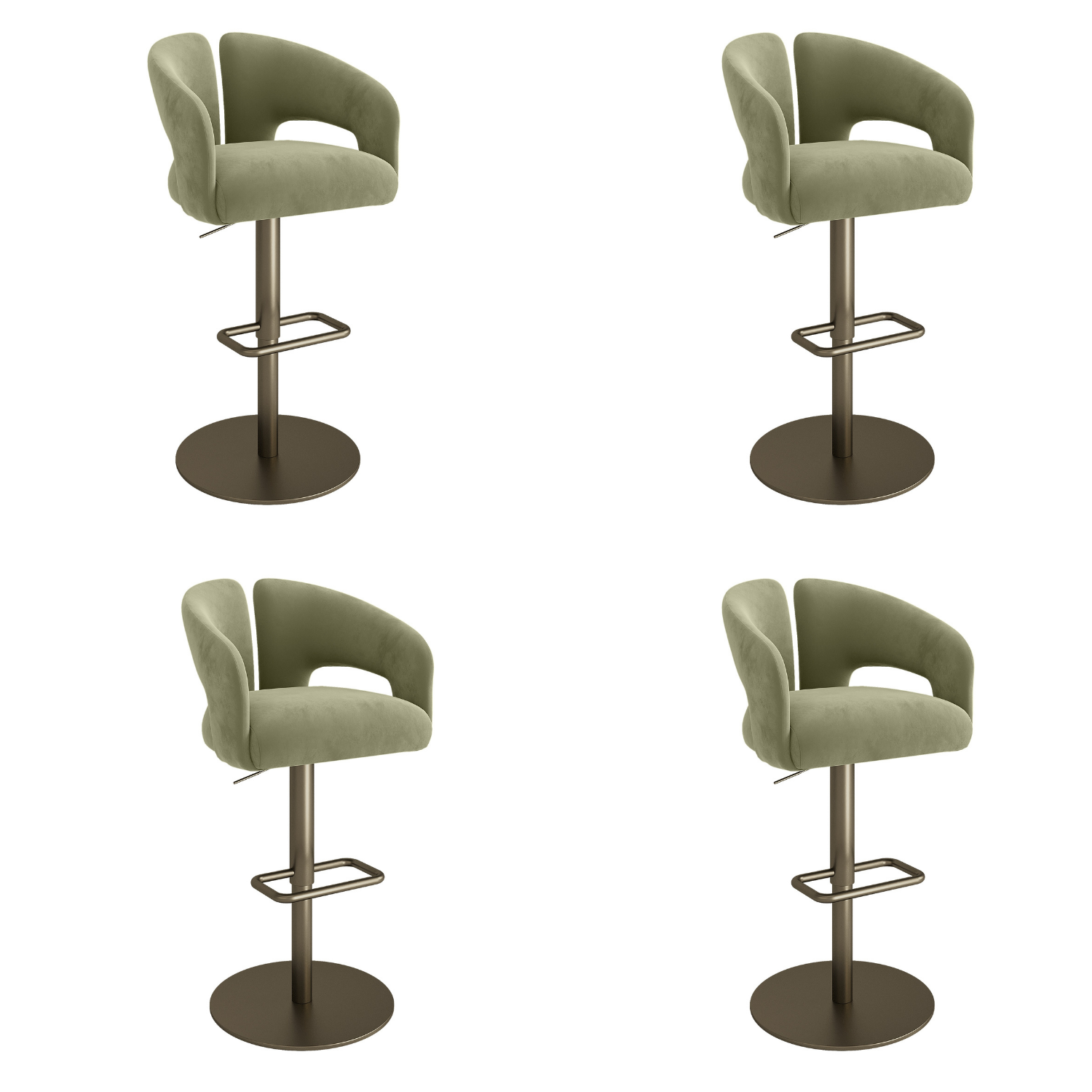 Azalea Green Set Of 4 Sage Velvet Adjustable Swivel Bar Stools With Brass Base