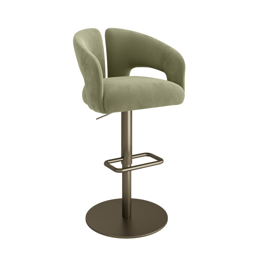 Sage Green Velvet Adjustable Swivel Bar Stool with Brass Base - Azalea