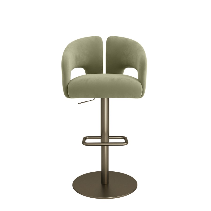 Sage Green Velvet Adjustable Swivel Bar Stool with Brass Base - Azalea