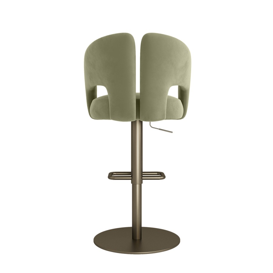 Sage Green Velvet Adjustable Swivel Bar Stool with Brass Base - Azalea