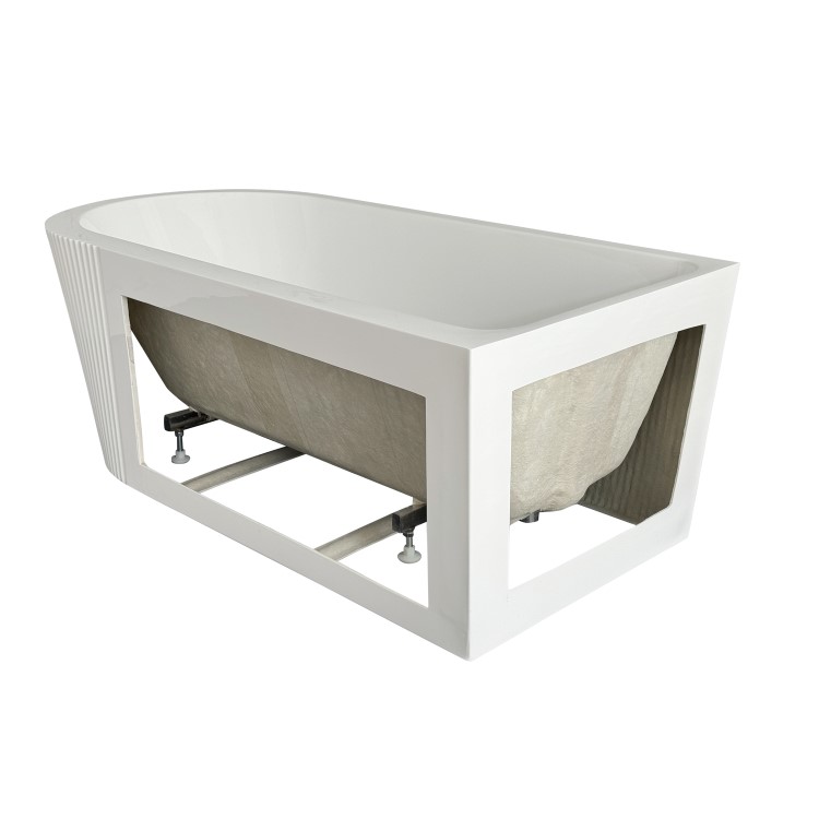 Freestanding Single Ended Left Hand Fluted Corner Bath 1650 x 800mm With Chrome Bath Screen - Amaro